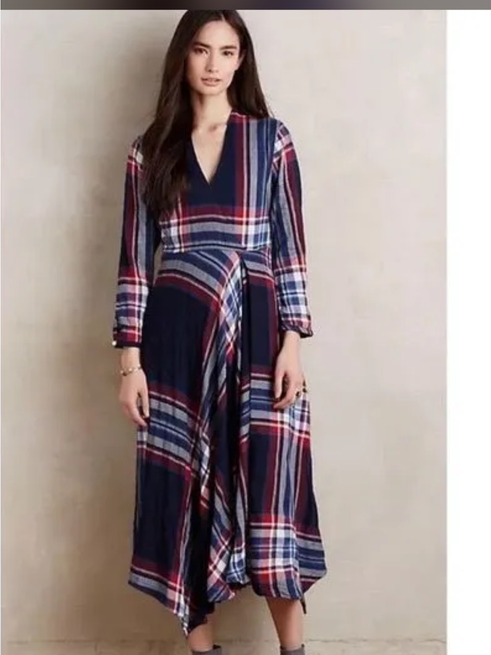 Isabella Sinclair for Anthropologie Tartan Surplice Plaid Dress